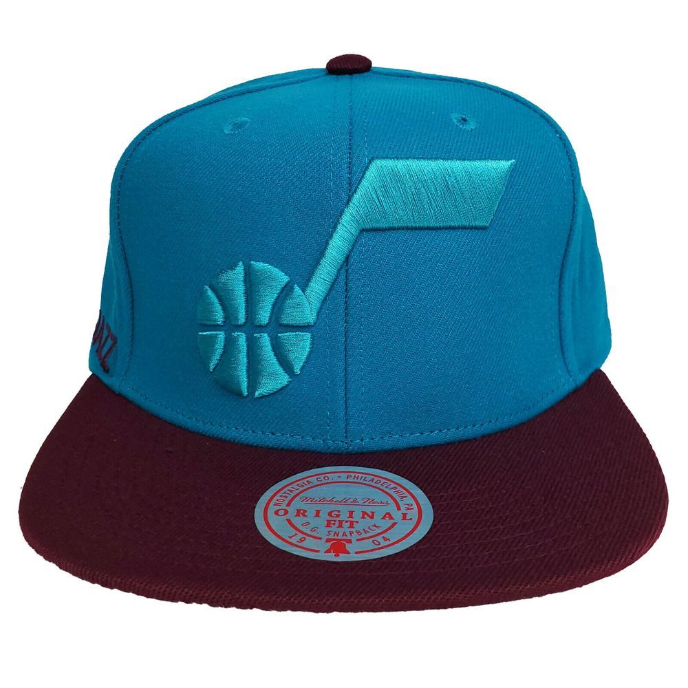 Utah Jazz Mitchell & Ness NBA Snapback Hat Cap 3D Logo Side Logo Teal Maroon NWT